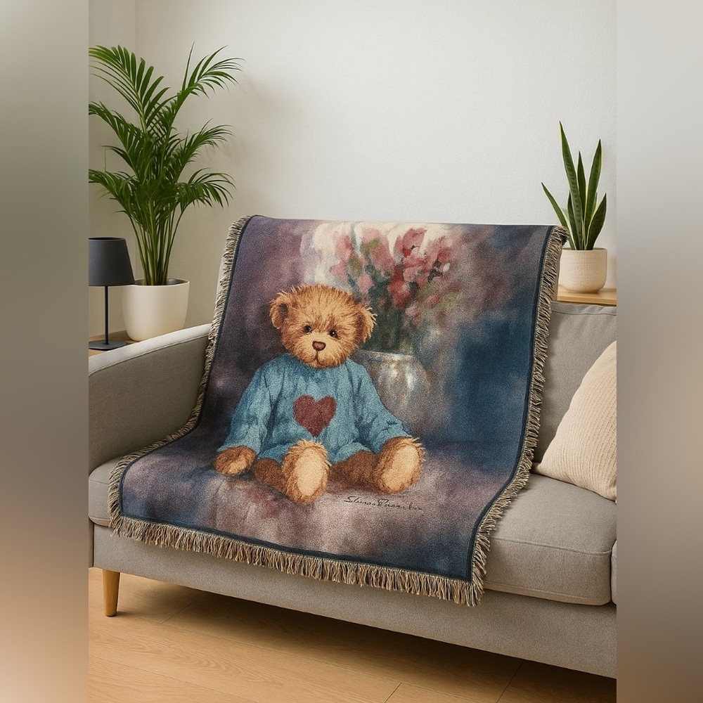 Vintage Stewart Sherwood Teddy Bear Tapestry Woven Blanket